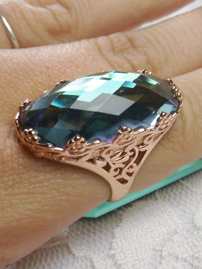 Mystic Topaz Ring, Rose Gold plated sterling Silver Ring, Oval Gem, Art Deco Jewelry, Rosie, Silver Embrace Jewelry D97