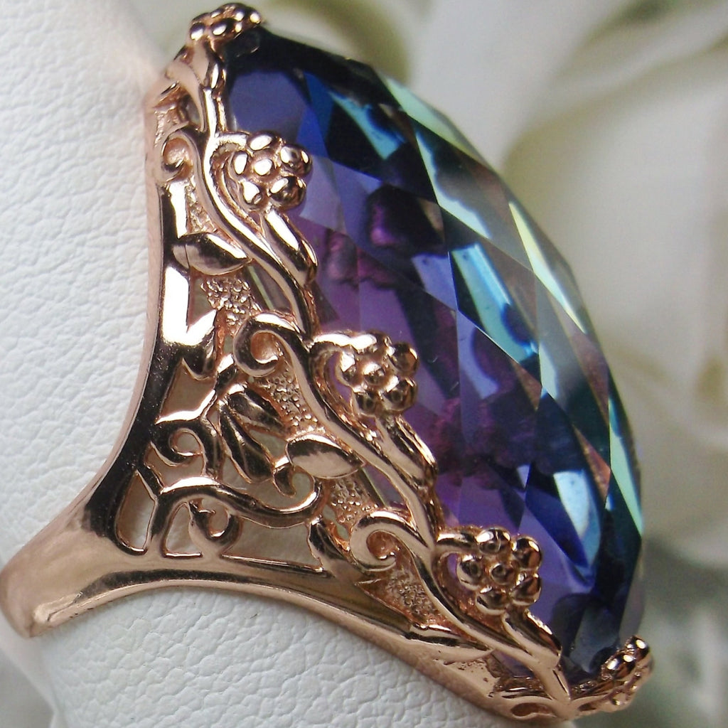 Mystic Topaz Ring, Rose Gold plated sterling Silver Ring, Oval Gem, Art Deco Jewelry, Rosie, Silver Embrace Jewelry D97
