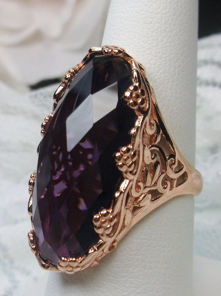 Purple Amethyst Ring, Rose Gold plated sterling Silver Ring, Oval Gem, Art Deco Jewelry, Rosie, Silver Embrace Jewelry D97