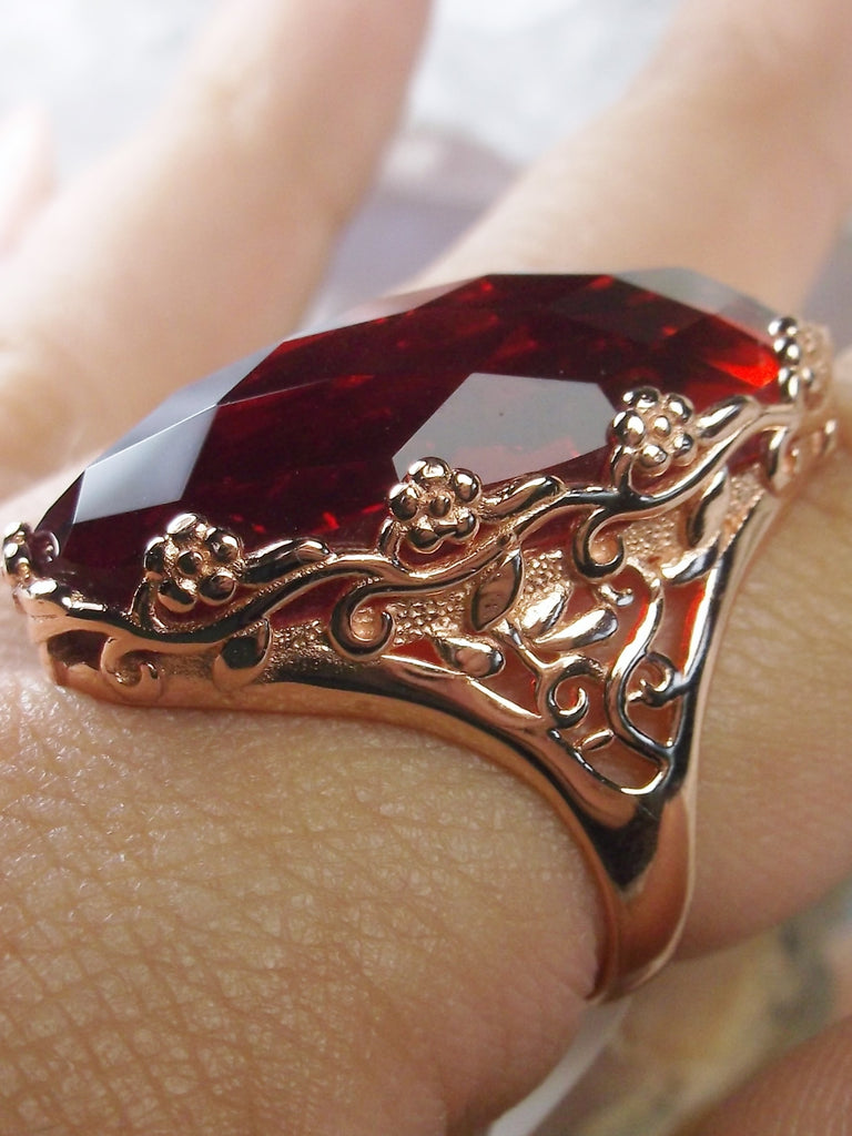 Red ruby Ring, Rose Gold plated sterling Silver Ring, Oval Gem, Art Deco Jewelry, Rosie, Silver Embrace Jewelry D97