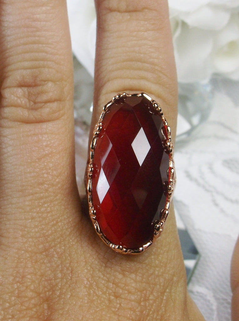 Red Ruby Ring, Rose Gold plated sterling Silver Ring, Oval Gem, Art Deco Jewelry, Rosie, Silver Embrace Jewelry D97
