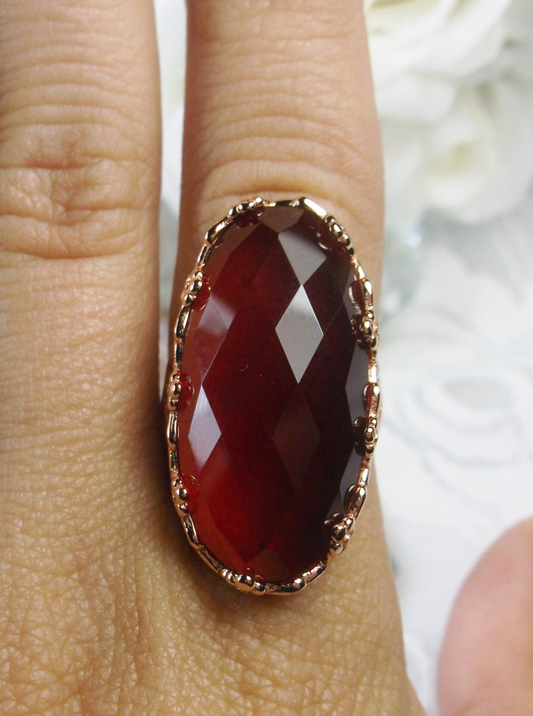 Red Ruby Ring, Rose Gold plated sterling Silver Ring, Oval Gem, Art Deco Jewelry, Rosie, Silver Embrace Jewelry D97