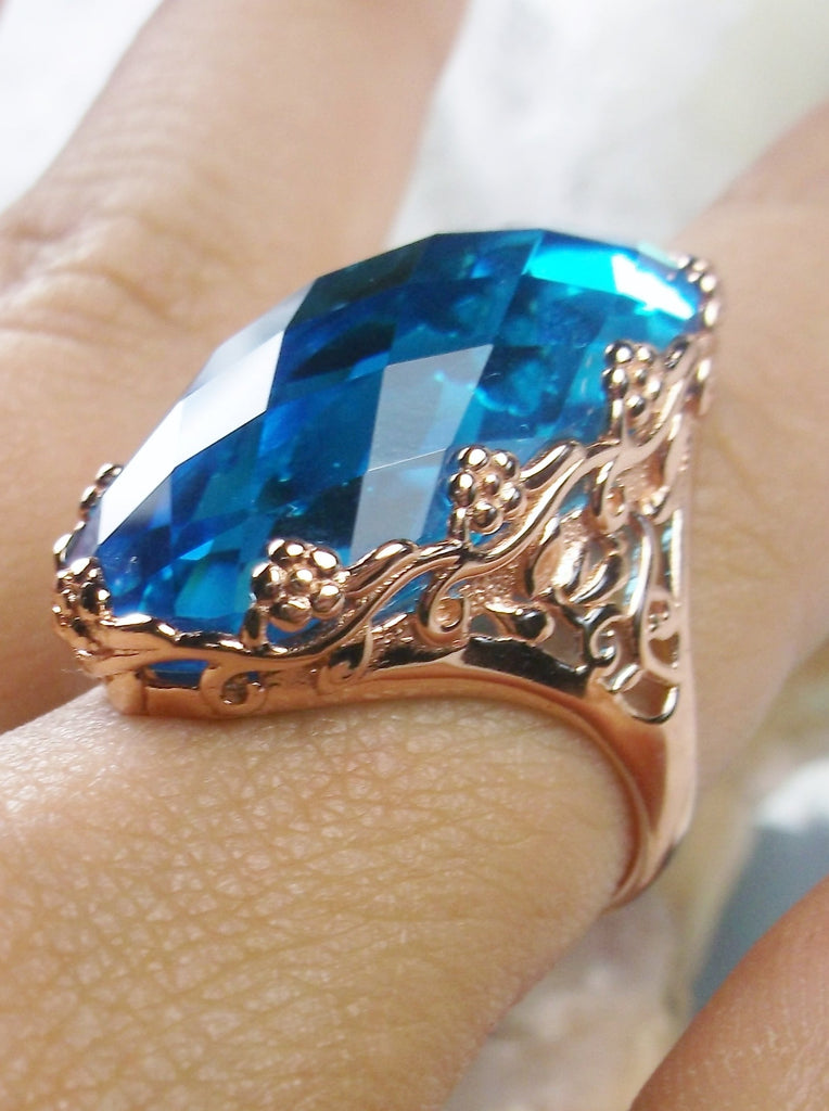 Swiss Blue Topaz Ring, Rose Gold plated sterling Silver Ring, Oval Gem, Art Deco Jewelry, Rosie, Silver Embrace Jewelry D97
