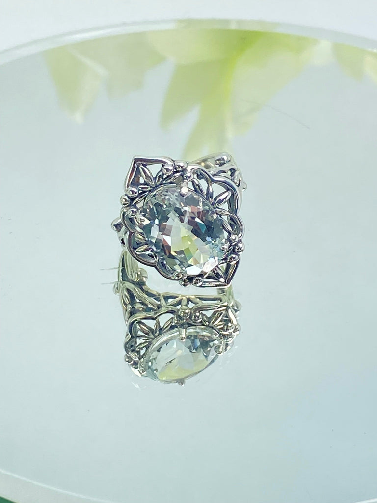 Natural White Topaz Ring, Oval Gemstone, Mesh Ring, Gothic Sterling silver Filigree, Victorian Jewelry, Gothic style, D98, Silver Embrace Jewelry