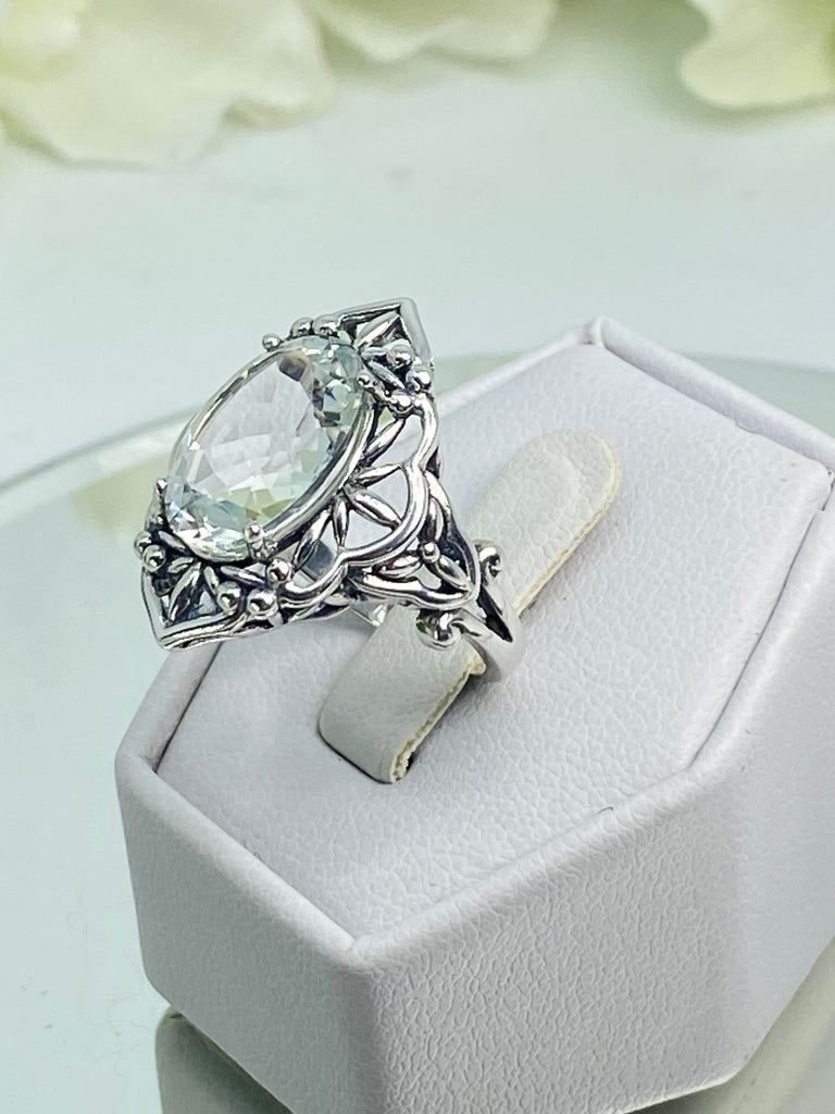 Natural White Topaz Ring, Oval Gemstone, Mesh Ring, Gothic Sterling silver Filigree, Victorian Jewelry, Gothic style, D98, Silver Embrace Jewelry
