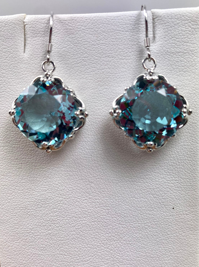 Sky Blue Aquamarine Earrings, Speechless Round Gem , Art Nouveau design D103, Silver Embrace Jewelry