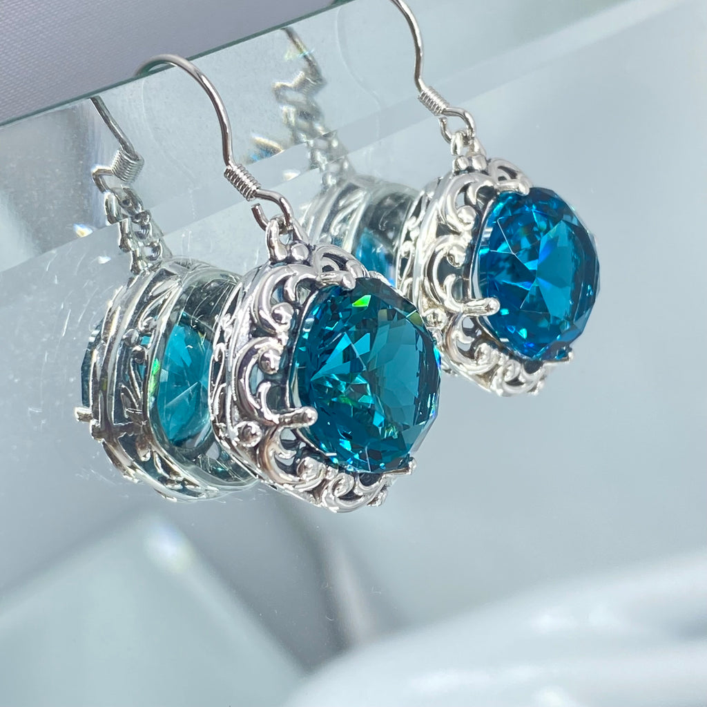 Simulated London Blue Topaz Earrings, Speechless Earrings E103 - Antique Reproduction Vintage Jewelry | Silver Embrace Jewelry, E103