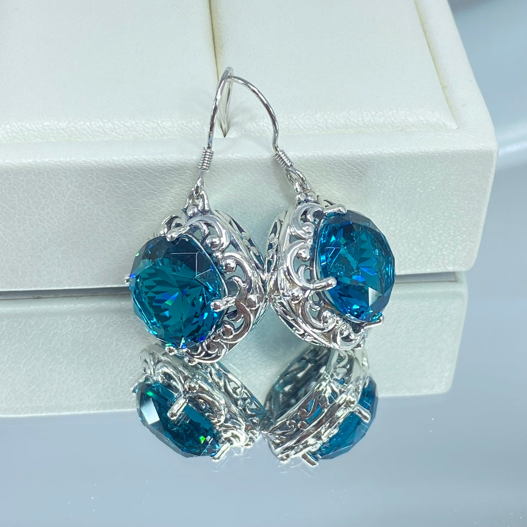 Simulated London Blue Topaz Earrings, Speechless Earrings E103 - Antique Reproduction Vintage Jewelry | Silver Embrace Jewelry, E103