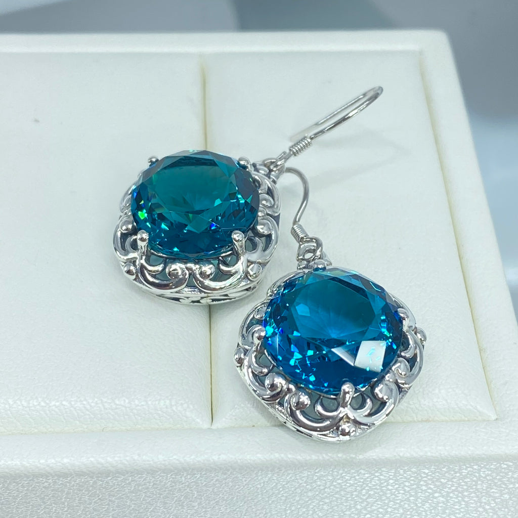 Simulated London Blue Topaz Earrings, Speechless Earrings E103 - Antique Reproduction Vintage Jewelry | Silver Embrace Jewelry, E103