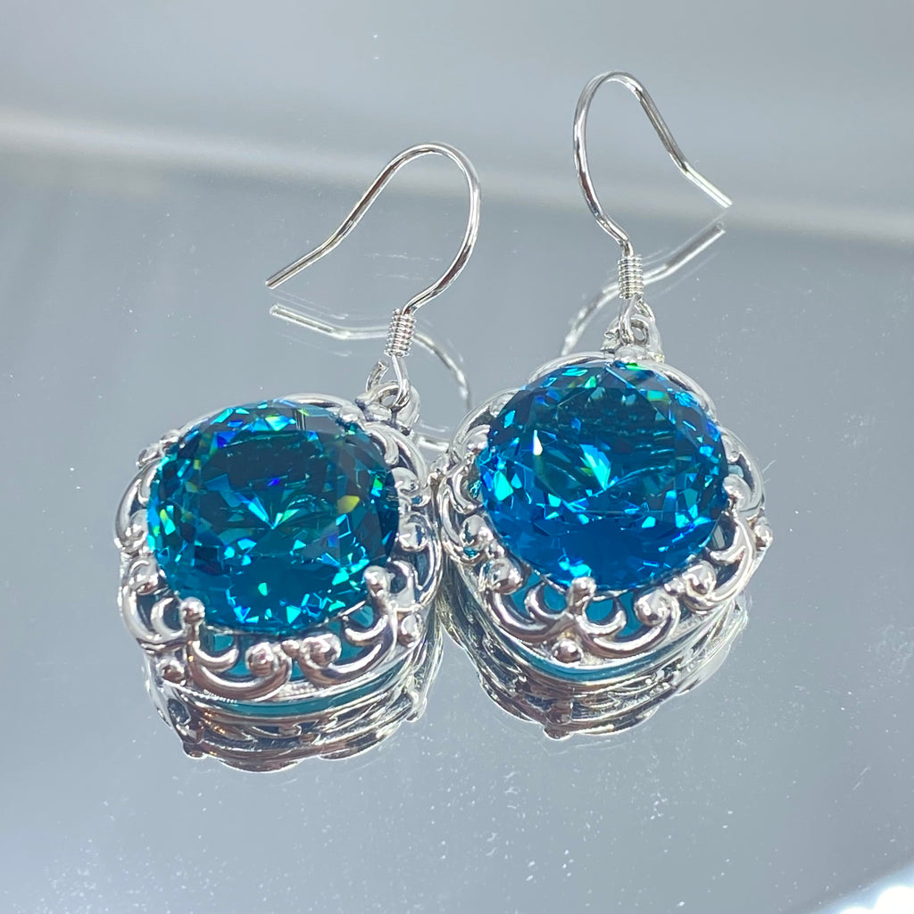 Simulated London Blue Topaz Earrings, Speechless Earrings E103 - Antique Reproduction Vintage Jewelry | Silver Embrace Jewelry, E103