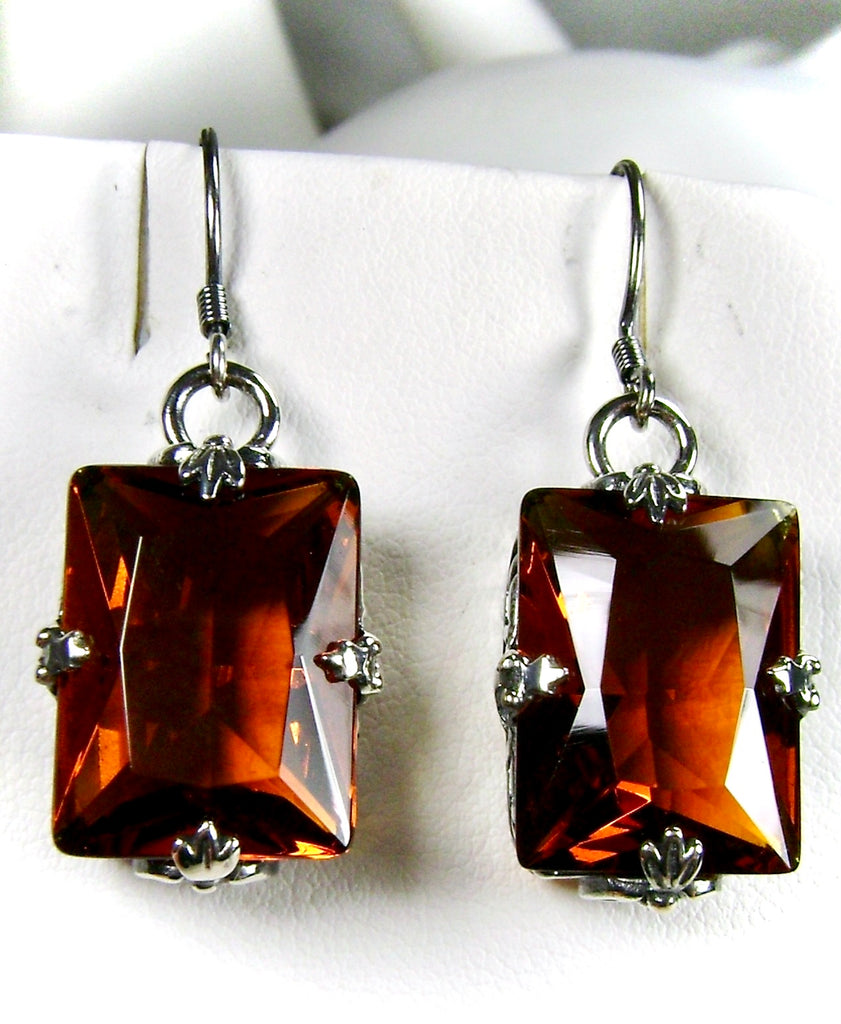 Orange Citrine Earrings, Cognac Orange Citrine Orange cognac citrine Jewelry Set, Rectangle Art Deco Set, Earrings & Pendant #S15