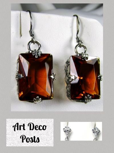 Orange Citrine Earrings, Art Deco Sterling silver Filigree, Vintage Jewelry, Silver Embrace Jewelry, E15