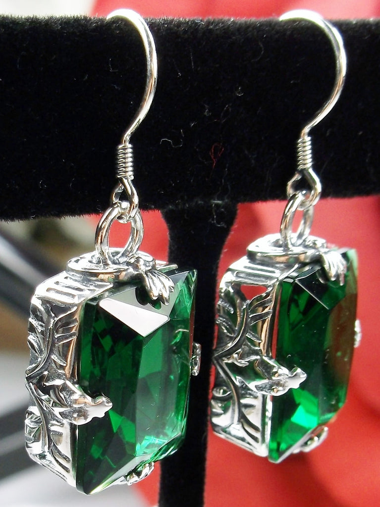 Emerald Earrings, GL Earrings, Art deco sterling silver filigree, silver embrace Jewelry, E15