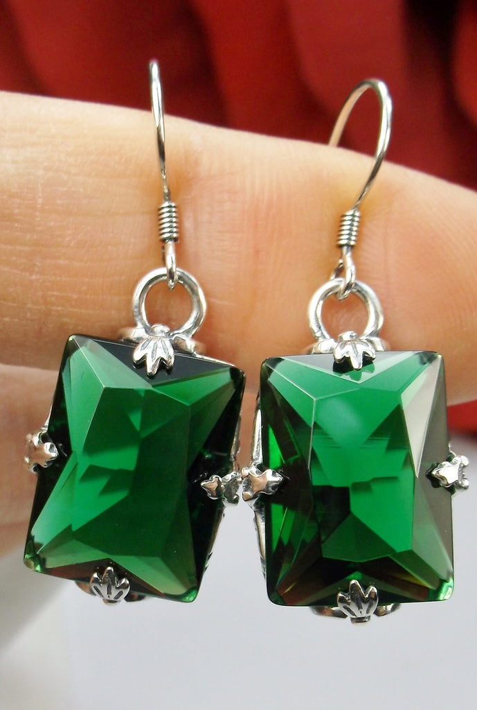 Emerald Earrings, GL Earrings, Art deco sterling silver filigree, silver embrace Jewelry, E15