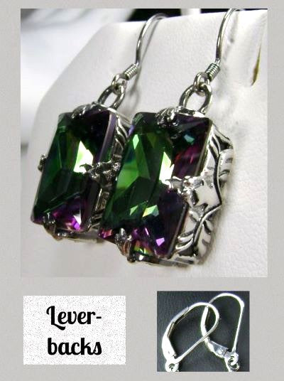 Mystic topaz earrings, GL design, Art deco sterling silver filigree, silver embrace jewelry, E15