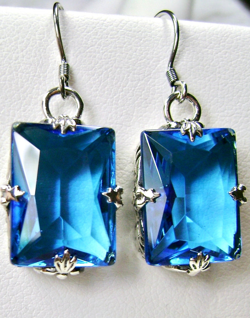 Swiss Blue Topaz Earrings, Rectangle Art Deco Jewelry, Vintage style, Silver Embrace Jewelry, E15
