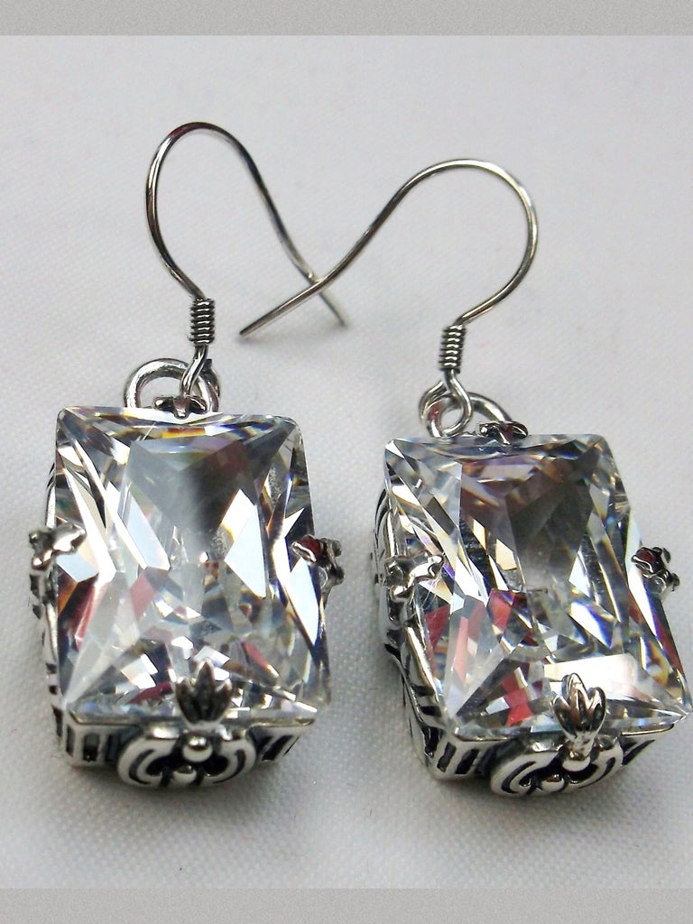 White CZ Earrings, GL Earrings, art deco style, sterling silver filigree, vintage Jewelry, Silver Embrace Jewelry E15