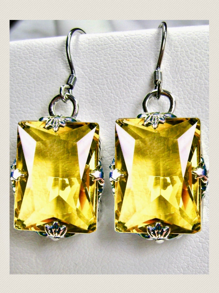 Citrine Earrings, Yellow Citrine Jewelry Set, Rectangle Art Deco Set includes Ring, Earrings & Pendant #S15