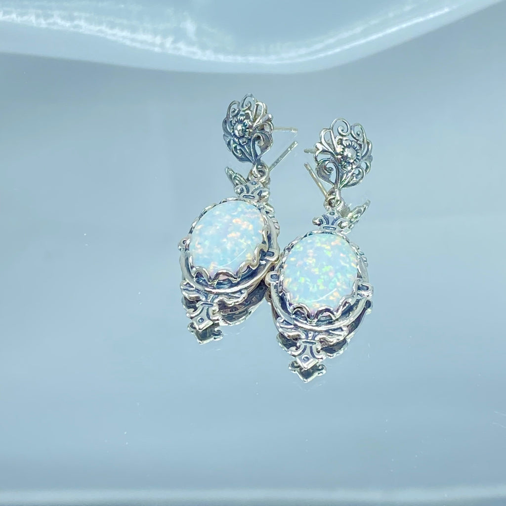 Opal Earrings, Simulated Gem, antique Victorian Filigree, Pin design, Sterling silver Jewelry, Silver Embrace Jewelry E18