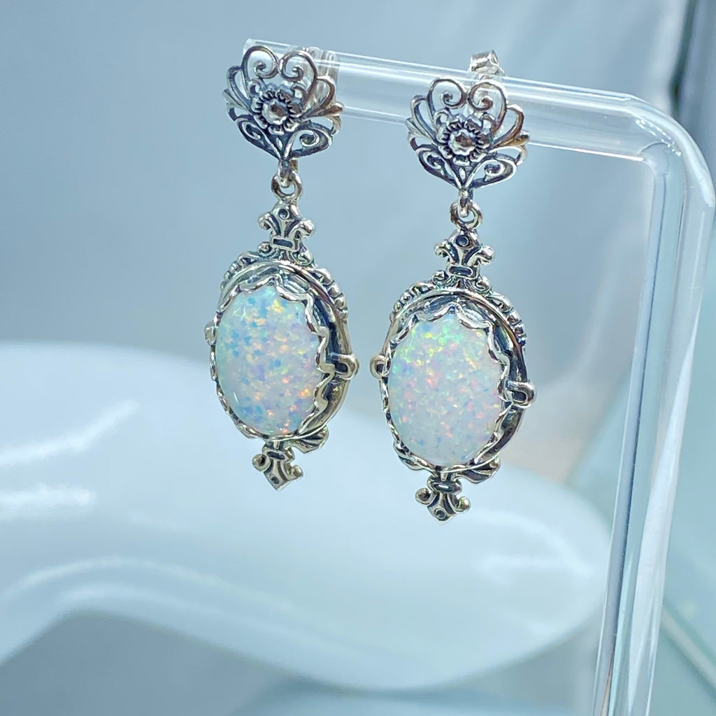 Opal Earrings, Simulated Gem, antique Victorian Filigree, Pin design, Sterling silver Jewelry, Silver Embrace Jewelry E18