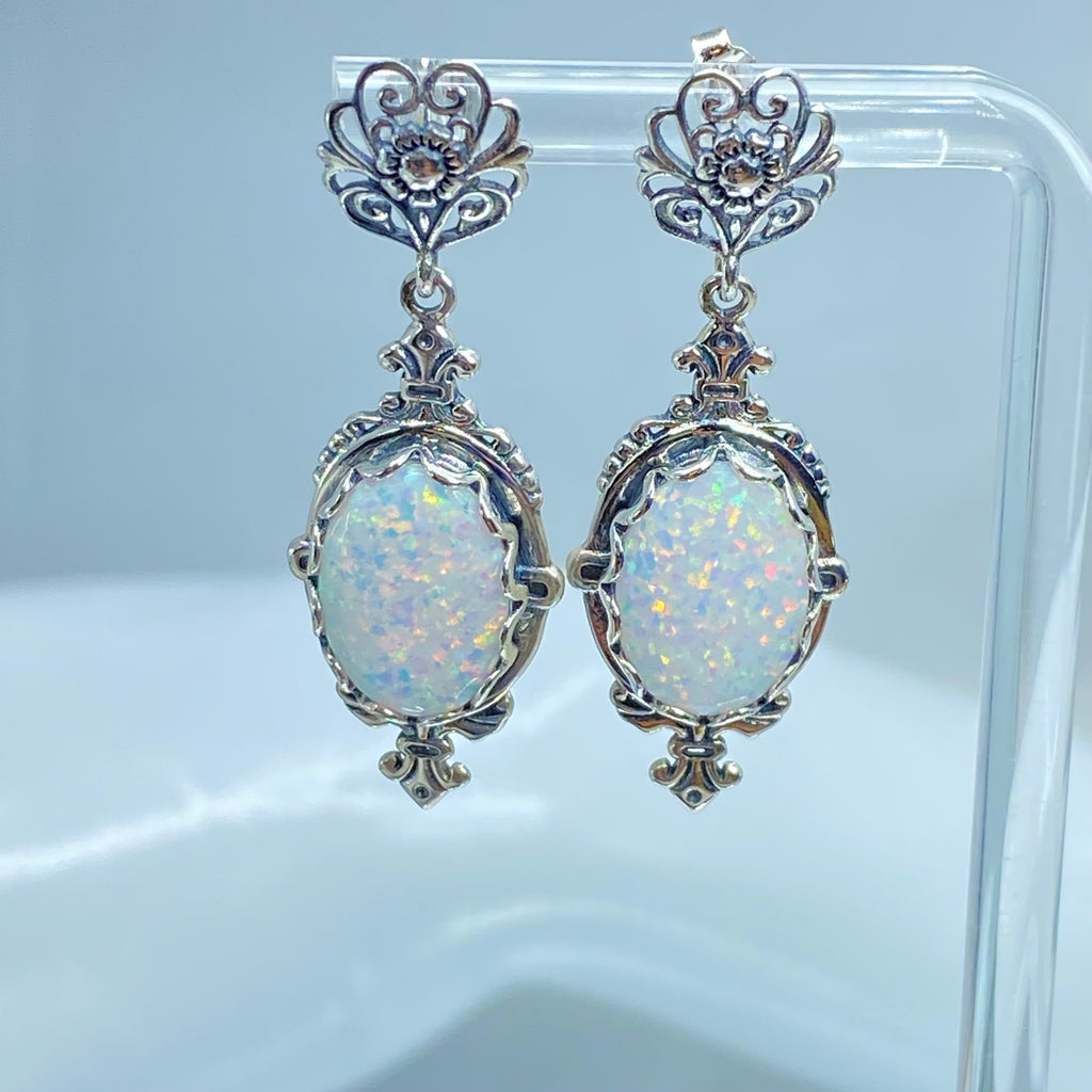 Opal Earrings, Simulated Gem, antique Victorian Filigree, Pin design, Sterling silver Jewelry, Silver Embrace Jewelry E18