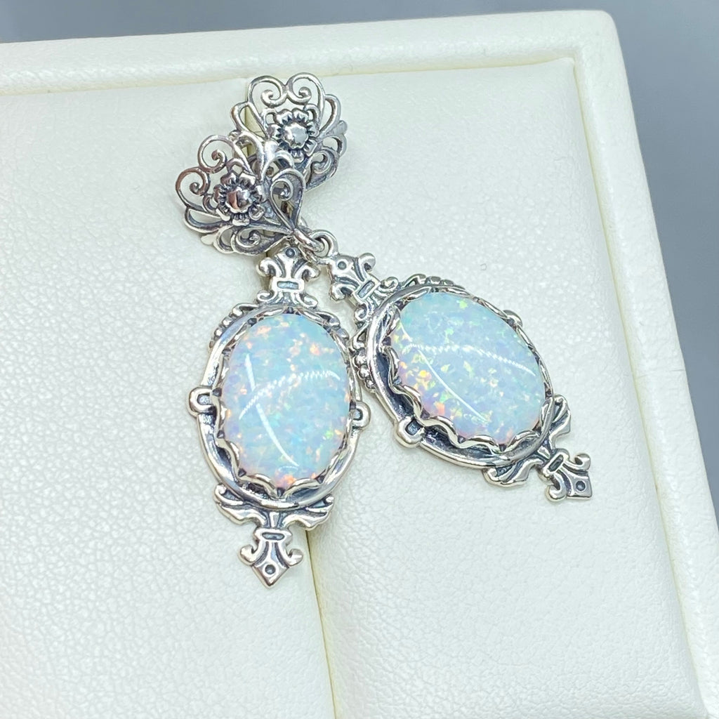 Opal Earrings, Simulated Gem, antique Victorian Filigree, Pin design, Sterling silver Jewelry, Silver Embrace Jewelry E18