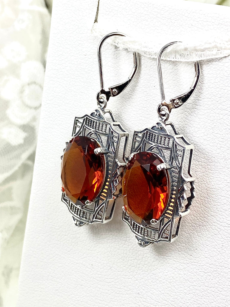 Orange Citrine Earrings, Cognac Citrine Earrings, Art deco style, Vintage Jewelry, Silver Embrace jewelry, E19, Braid Earrings