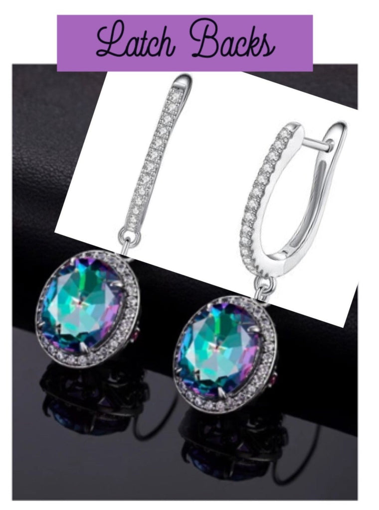 Natural Mystic Topaz Earrings, Halo CZ accents, Sterling silver filigree, Silver Embrace Jewelry, Art Deco Jewelry, E228