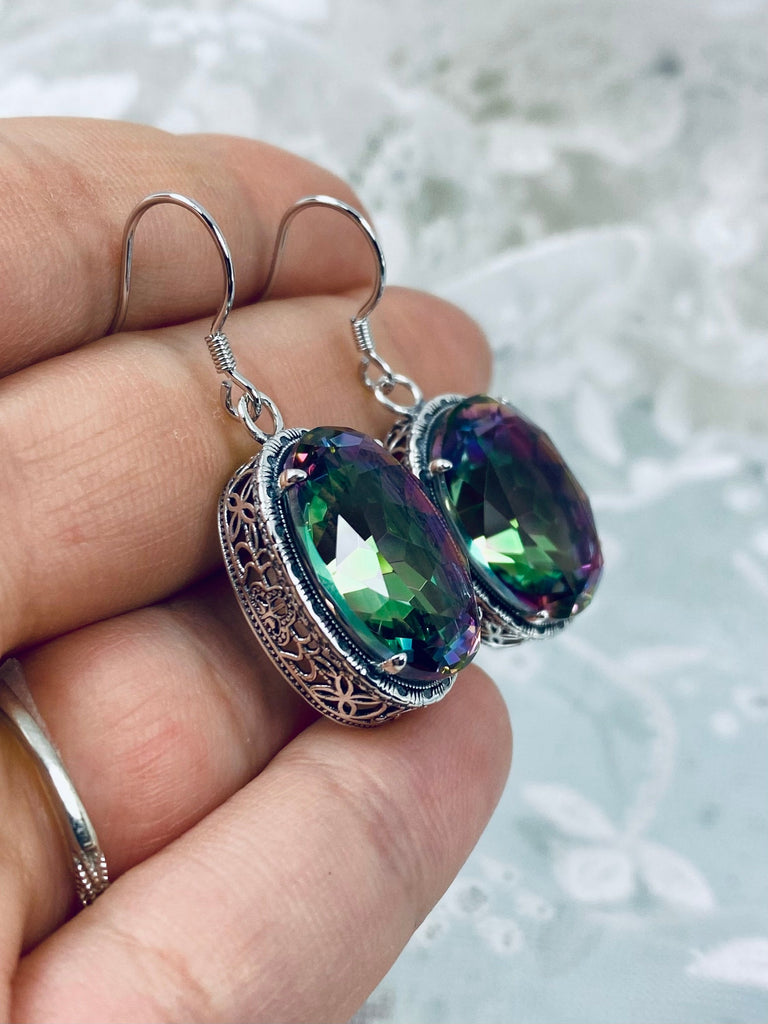 Mystic Topaz Earrings, Oval Gemstones, Sterling silver Filigree, Victorian Jewelry, Silver Embrace Jewelry, Persian design, E230