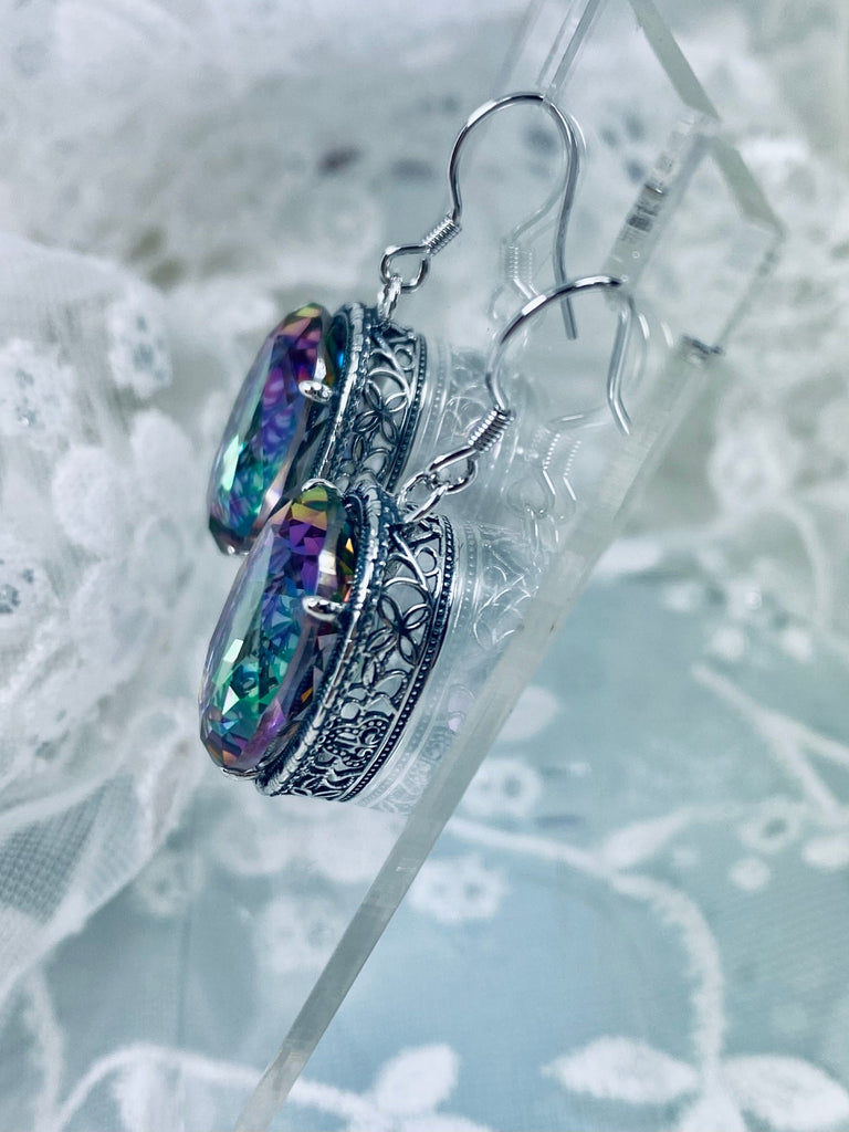 Mystic Topaz Earrings, Oval Gemstones, Sterling silver Filigree, Victorian Jewelry, Silver Embrace Jewelry, Persian design, E230