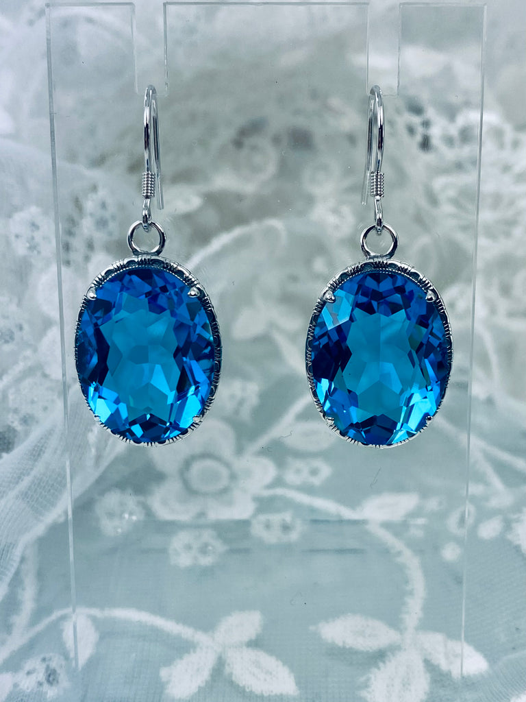 Swiss Blue Earrings, Oval Gemstones, Victorian Filigree, Persian E230, Silver Embrace Jewerly
