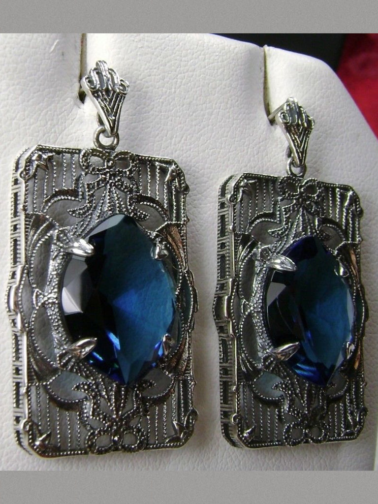 Blue Sapphire Earrings, Sterling Silver Art deco Filigree, Vintage Jewelry, Silver Embrace Jewelry, Antoinette Earrings, E24