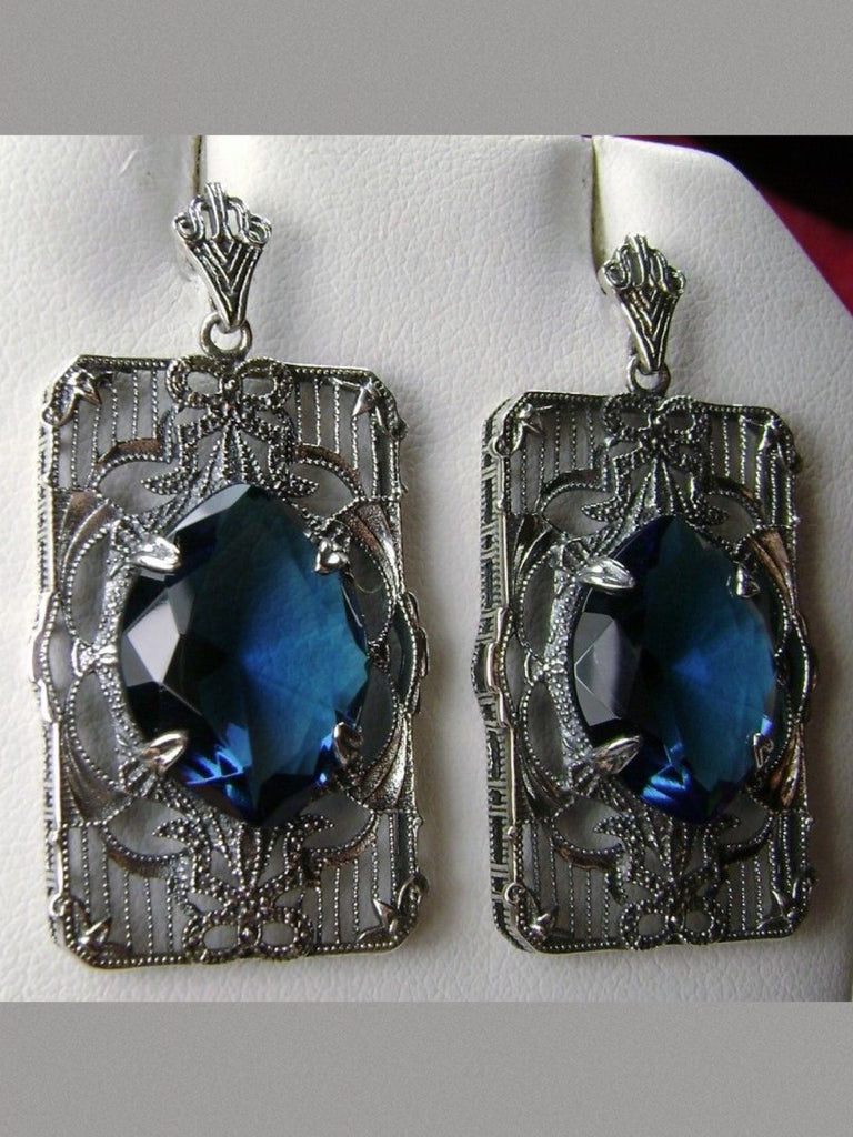 Blue Sapphire Earrings, Sterling Silver Art deco Filigree, Vintage Jewelry, Silver Embrace Jewelry, Antoinette Earrings, E24