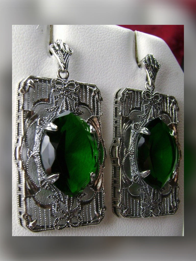 Green Emerald Earrings, Sterling Silver Art deco Filigree, Vintage Jewelry, Silver Embrace Jewelry, Antoinette Earrings, E24