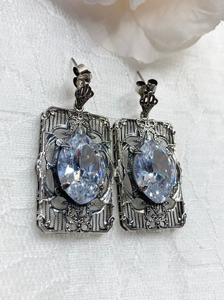 White CZ (Cubic Zirconia) Earrings, Sterling Silver Art deco Filigree, Vintage Jewelry, Silver Embrace Jewelry, Antoinette Earrings, E24