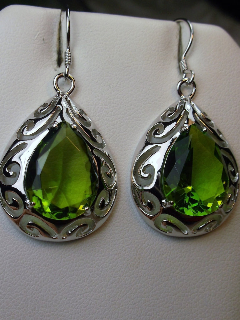 Green Peridot Earrings, Teardrop Pear Gemstones, Vintage Jewelry, Sterling Silver Filigree, Silver Embrace jewelry E28 Earrings