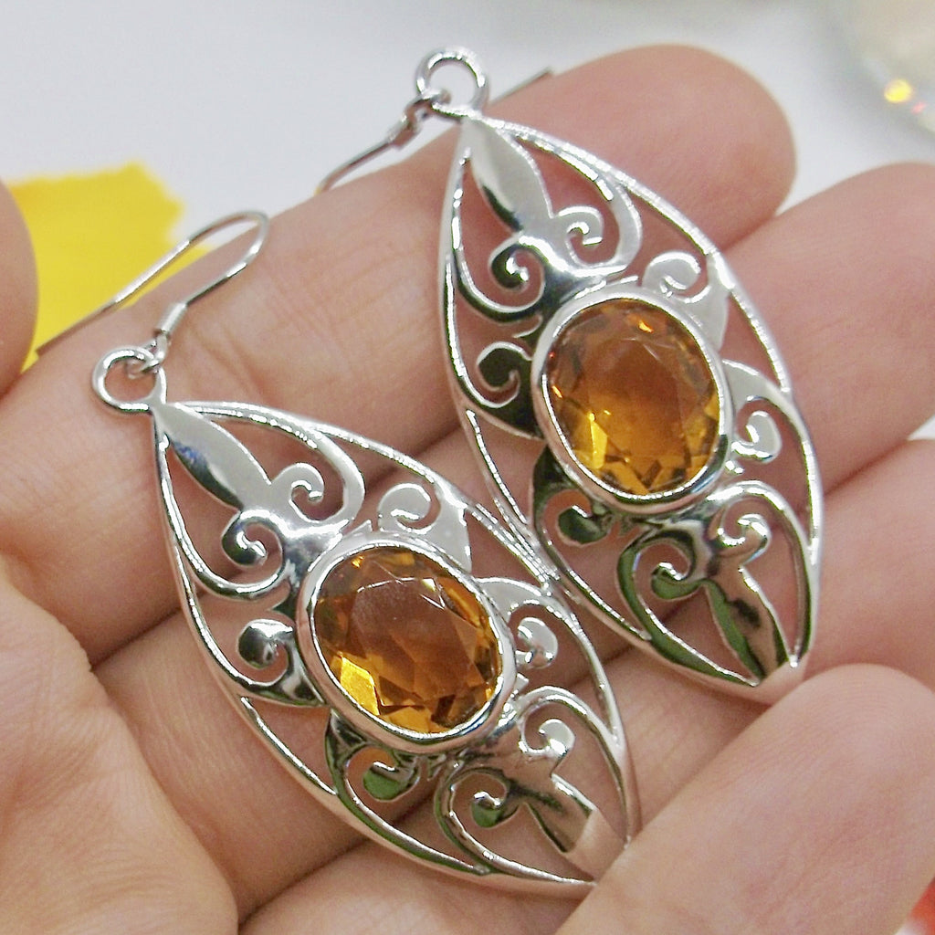 Orange Citrine Earrings, sterling silver filigree, dangle earrings, Silver Embrace Jewelry, Tangled, Design #E32