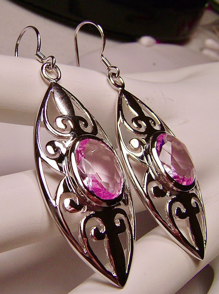 Pink Topaz Earrings, sterling silver filigree, dangle earrings, Silver Embrace Jewelry, Tangled, Design #E32