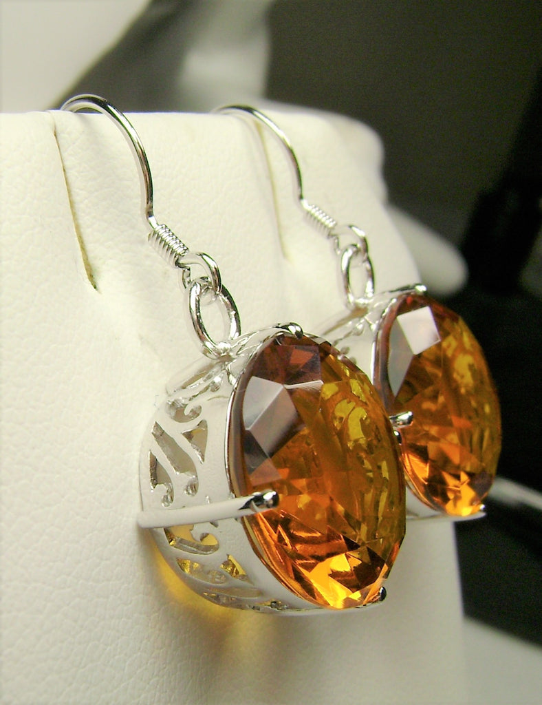 Orange Citrine Round Gem Earrings, Vintage Sterling Silver Filigree, vintage Jewelry, Silver Embrace Jewelry E33