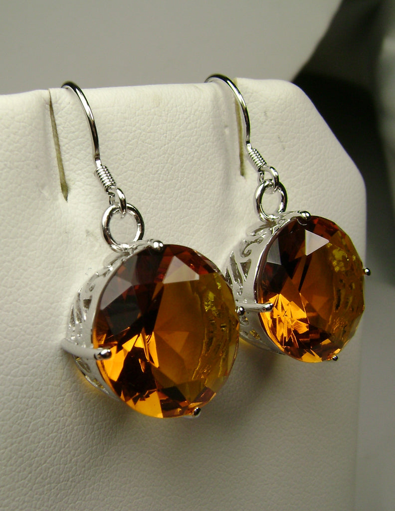 Orange Citrine Round Gem Earrings, Vintage Sterling Silver Filigree, vintage Jewelry, Silver Embrace Jewelry E33