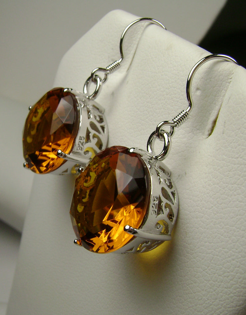 Orange Citrine Round Gem Earrings, Vintage Sterling Silver Filigree, vintage Jewelry, Silver Embrace Jewelry E33