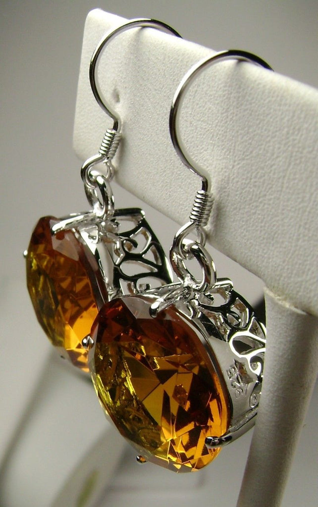 Orange Citrine Round Gem Earrings, Vintage Sterling Silver Filigree, vintage Jewelry, Silver Embrace Jewelry E33