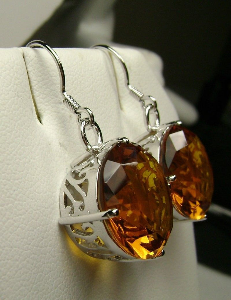 Orange Citrine Round Gem Earrings, Vintage Sterling Silver Filigree, vintage Jewelry, Silver Embrace Jewelry E33