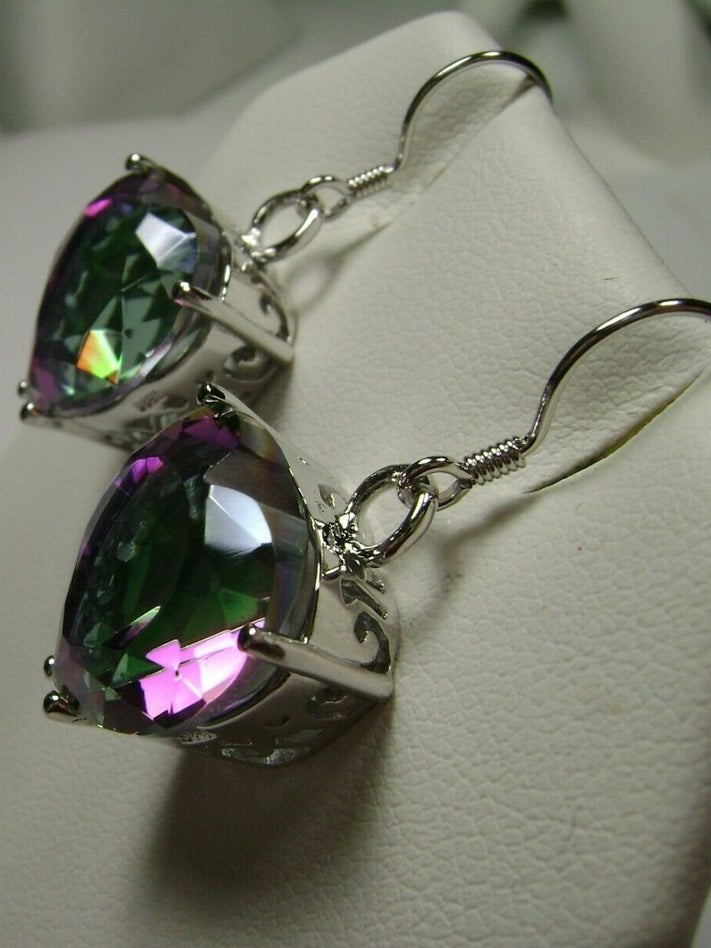 Mystic Topaz Earrings, Heart Earrings, Sterling Silver Filigree Jewelry, Vintage Jewelry, Silver Embrace Jewelry