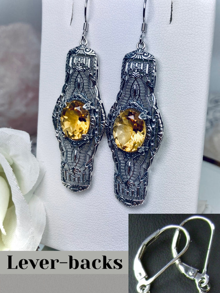 Natural yellow Citrine Oval Earrings, Oval Castle Earrings, Art Deco Jewelry, Sterling Silver Filigree, Silver Embrace Jewelry, #E4