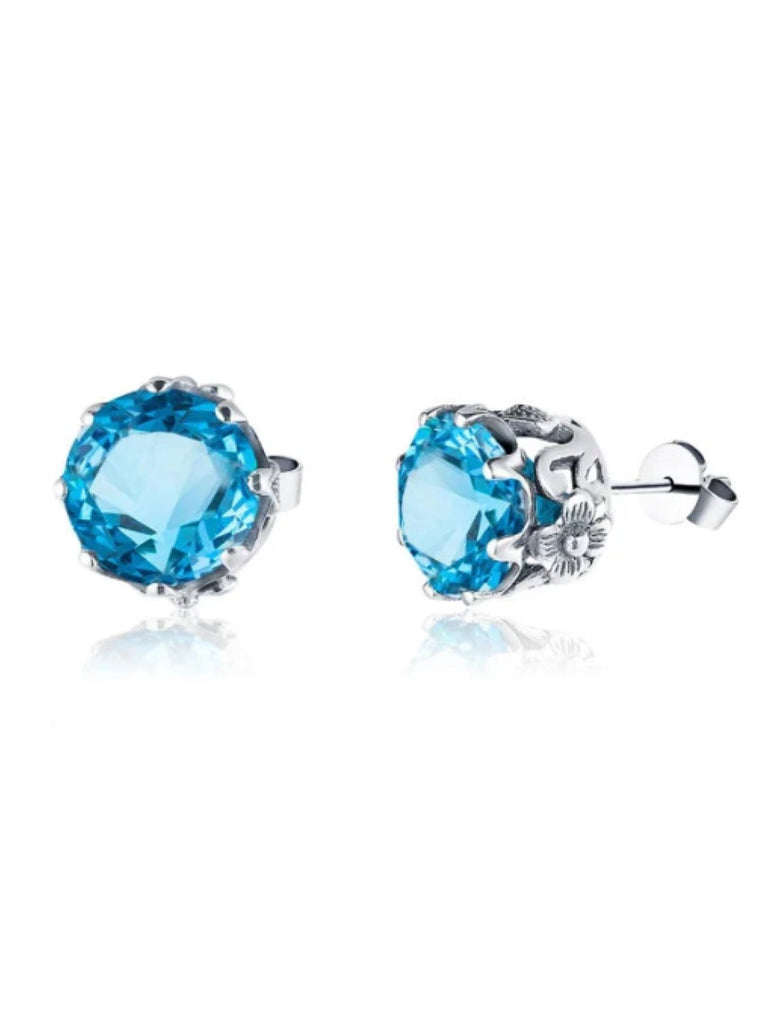 Sky Blue Aquamarine Earrings, Stud Earrings, Daisy earrings, Floral vintage style jewelry, post earrings, Sterling Silver Filigree, Silver Embrace Jewelry, E66