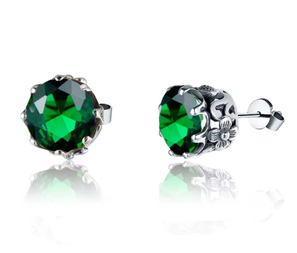 Green Emerald Earrings, Stud Earrings, Daisy earrings, Floral vintage style jewelry, post earrings, Sterling Silver Filigree, Silver Embrace Jewelry, E66