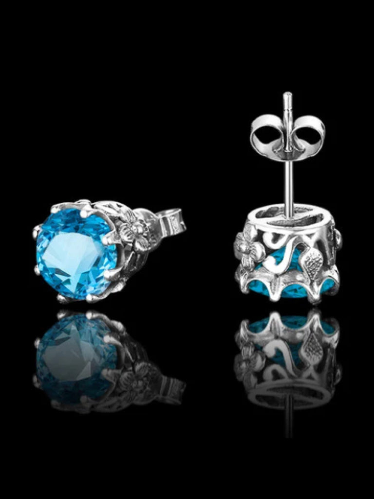 Sky Blue Aquamarine Earrings, Stud Earrings, Daisy earrings, Floral vintage style jewelry, post earrings, Sterling Silver Filigree, Silver Embrace Jewelry, E66