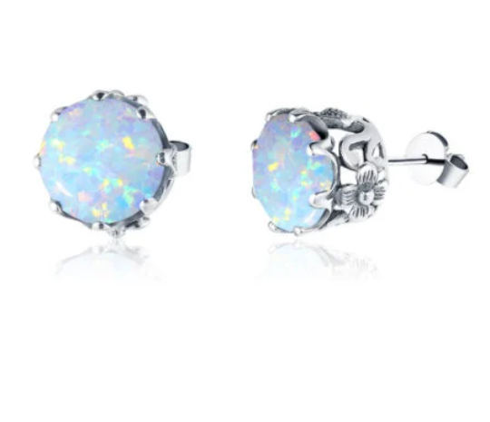 Opal Earrings, Stud Earrings, Daisy earrings, Floral vintage style jewelry, post earrings, Sterling Silver Filigree, Silver Embrace Jewelry, E66