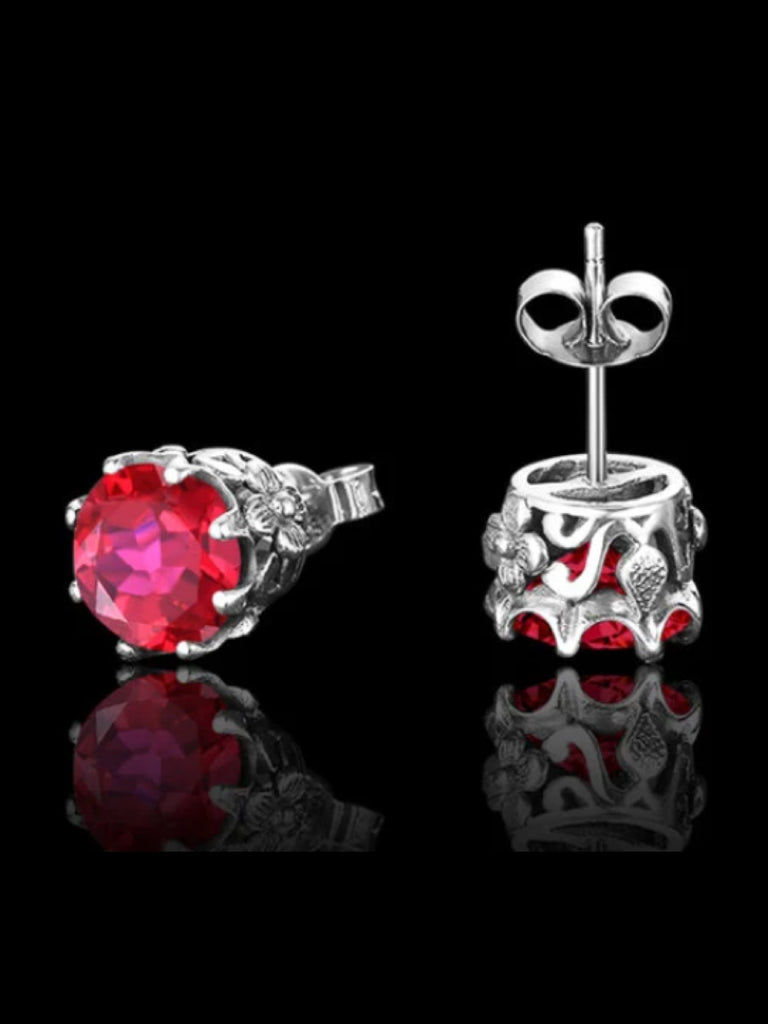 Red Ruby Earrings, Stud Earrings, Daisy earrings, Floral vintage style jewelry, post earrings, Sterling Silver Filigree, Silver Embrace Jewelry, E66